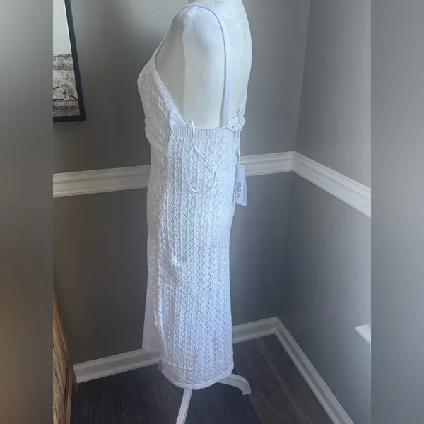 NWT Revolve‎ 525 America White Pointelle Cotton Crochet knit Dress Small - Image 4
