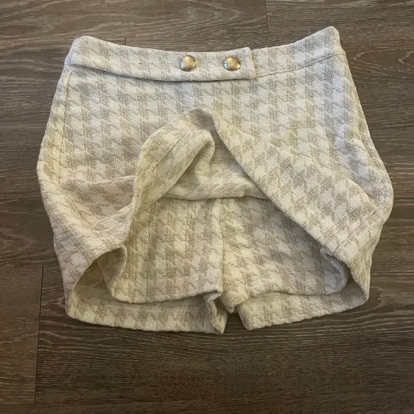 ZARA NWT  Houndstooth Tweed Beige Skort - Image 5