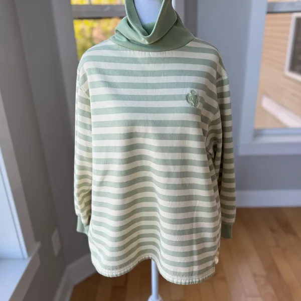 Vintage 90s Jaclyn Smith Sport Green Yellow Stripe Turtleneck Sweatshirt L - Image 11