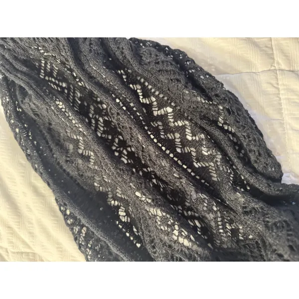 Black Infinity Scarf Open Knit Delicate Lace Elegant Gothic Cozy Fall Winter - Image 2