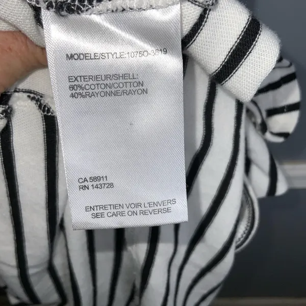 Tribal Black and White Striped Blouse Henley Tunic XL - Image 8