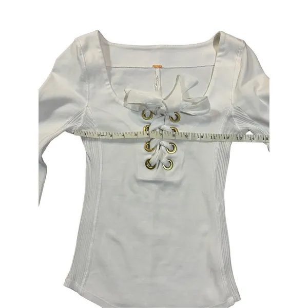 Free People White Looking Back‎ Lace-Up Top sz XS - Image 12
