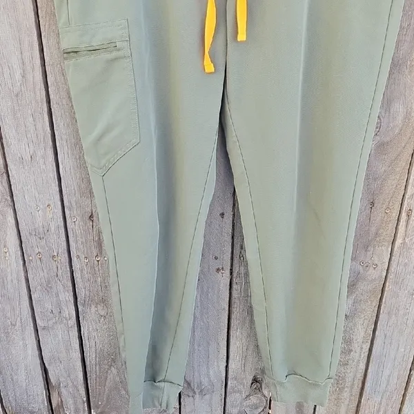 Figs Women's Olive Joggers with Yellow Drawstring - Image 5