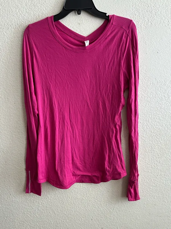 Lululemon Shirt Womens Pink Micro Stripes Swiftly Tech Long Sleeve Thumbholes 10 - Image 2