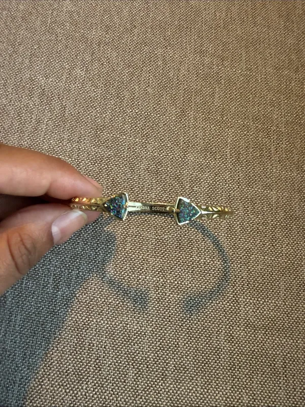 Kendra Scott Gold Cuff Bracelet with Iridescent Blue-Green Triangle Stones - Image 2
