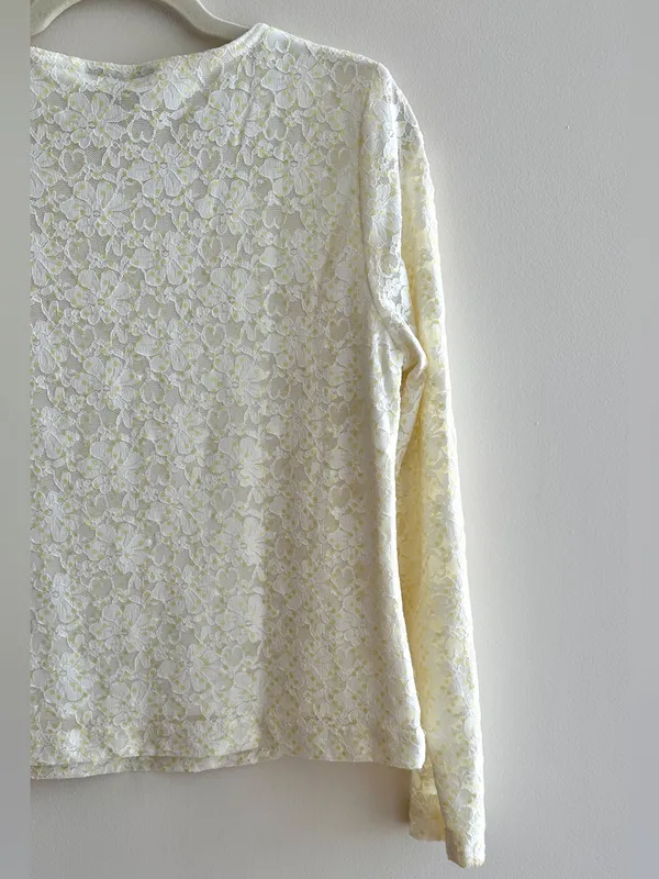 TEDDI Long Sleeve Floral Lace Sequin Blouse, White/Yellow, Size Small - Image 12