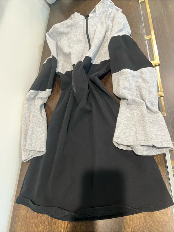 Women’s Two-Tone Gray and Black Hoodie Sweater - Image 2