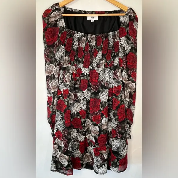 Jack by BB Dakota Floral Mini Dress Black Red Rose Smocked Y2K Coquette Sz S - Image 3