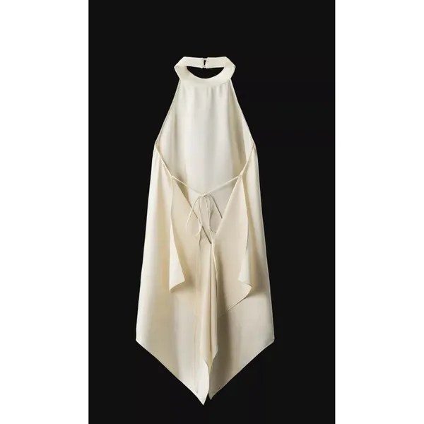 Zara Woman ZW Collection Halter Open Back Top Festival Flowy Satin Ivory - Image 2