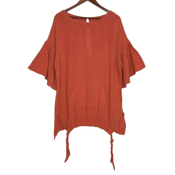 Free People Gauze Mesh Tunic Dress Oversized Cinnamon Orange Top L Boho‎ - Image 3