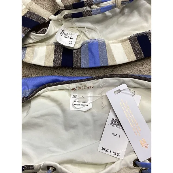 New. PILYQ blue stripe bikini set. L-top/S-bottom - Image 8