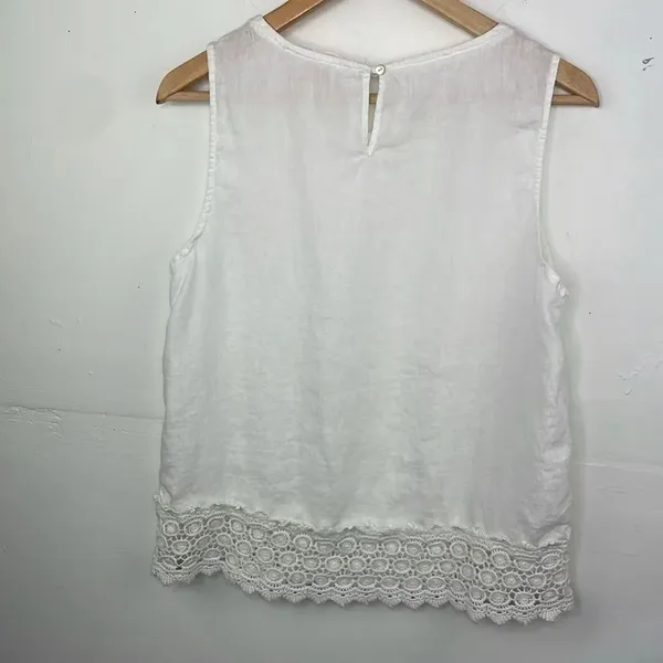 Marina Luna Linen White Crochet Trim Sleeveless Top size Medium - Image 6