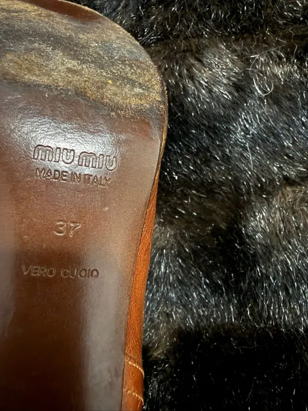 Vintage Miu Miu Cognac Leather Knee high boots 37 7 SINGLE LEFT BOOT - Image 9