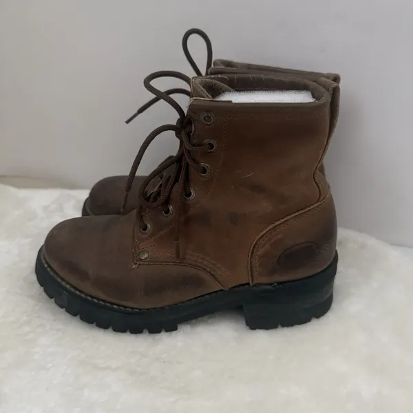 Skechers Womens 8.5 Combat Boots Brown Leather Chunky Biker Grunge Y2K - Image 3