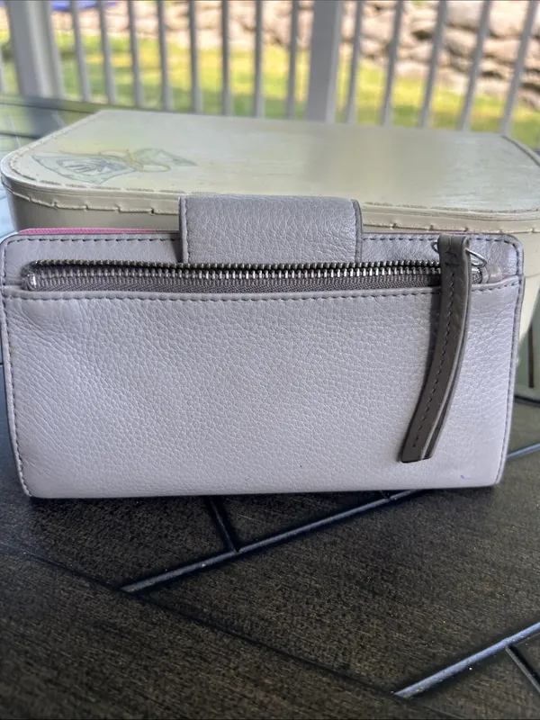Fossil heather grey leather slim ladies wallet minimalist pink interior retro - Image 6