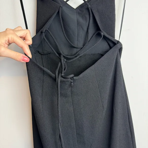 NWT ZARA Midi Corset Dress Sz Small Black Open Lace Up Back Side Slit - Image 14