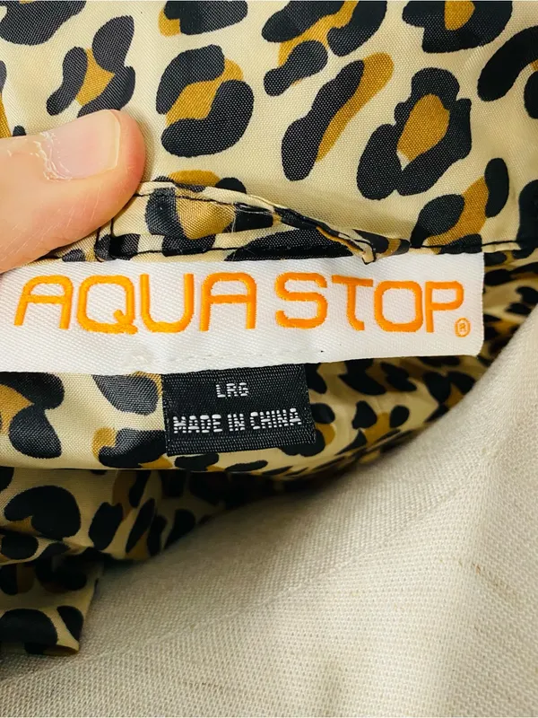 VINTAGE AQUA STOP Leopard Longline Rain Jacket Tan Size L - Image 7