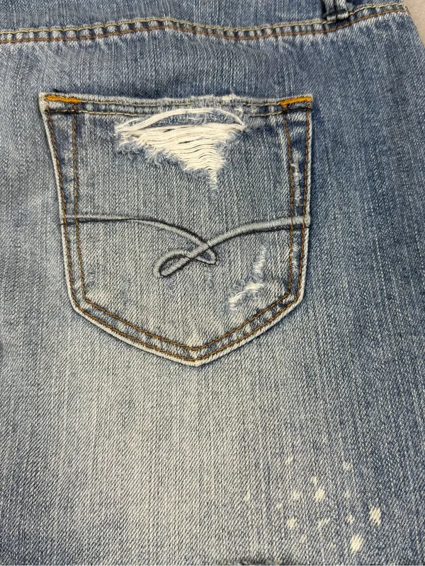 Ruehl No.925 Denim Mini Skirt W27 Distressed Frayed Low Rise Y2K 2000s - Image 6