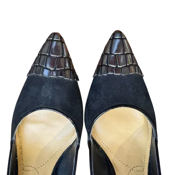 J Renee Shoes Womens Size 7.5 Black Pointed Toe Pumps Stiletto‎ Croc D'Orsay - Image 2