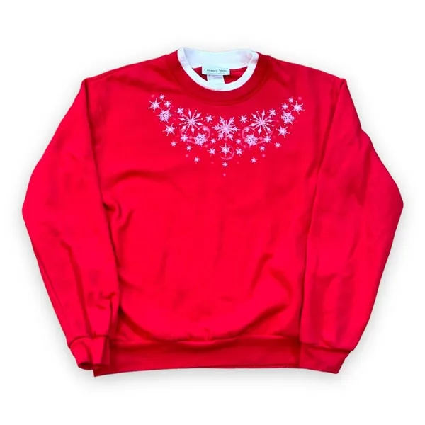 Vintage 90s Sweatshirt Crewneck Snowflakes Red White Grannycore Whimsical Winter - Image 7