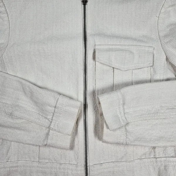BCBGMaxAzria Frankie Off‎ White Zip Up Moto Blazer Jacket XS Textured - Image 6