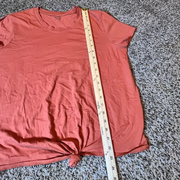 Madewell‎ Womens Short Sleeve Front Knot Tie Tee Coral Orange Slub Cotton Size L - Image 5