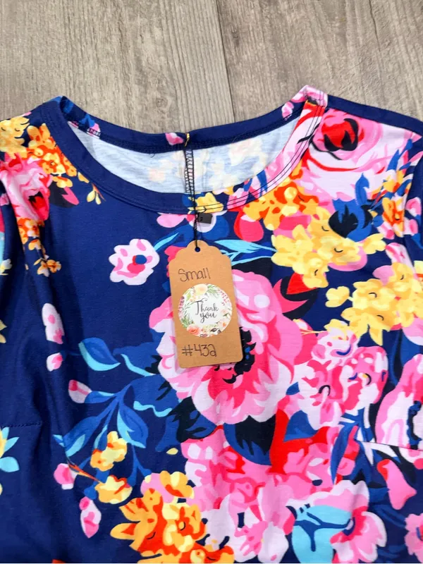 Navy Floral Ruffle Sleeve Women’s Dress - Image 11