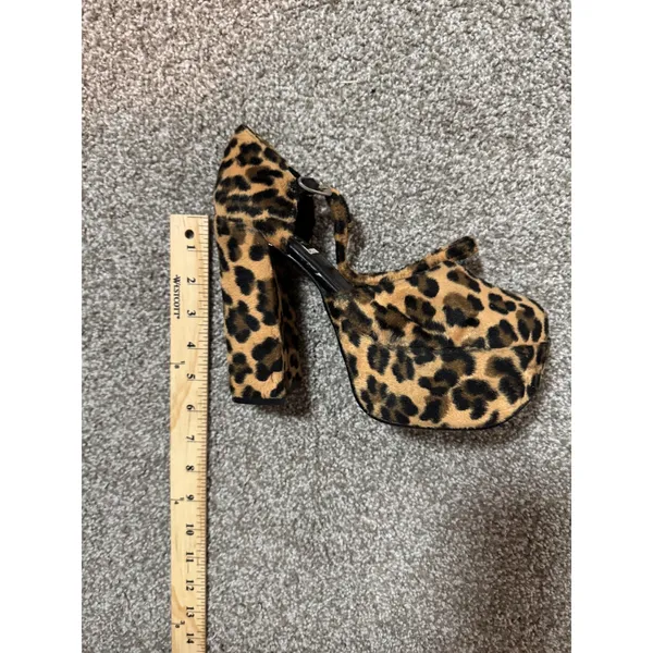 Too Sexy Leopard Print Faux Fur Platform Block Heels Ankle Strap Pumps 7.5 - Image 10