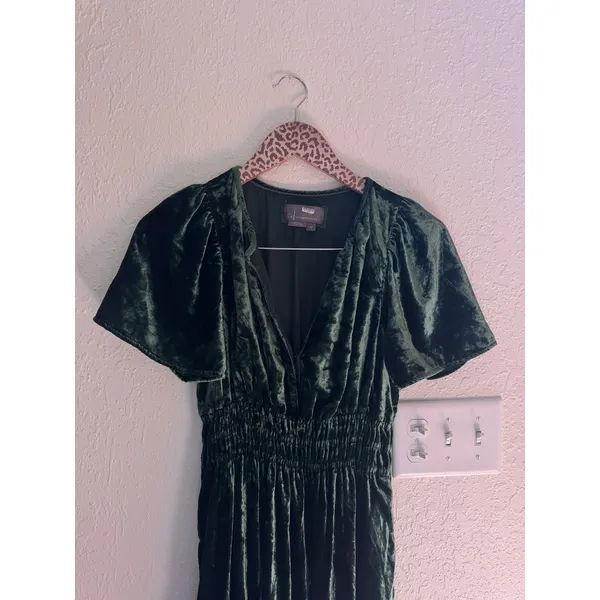 ANTHROPOLOGIE The Somerset Maxi Dress in Green Velvet Size Small Petite - Image 6