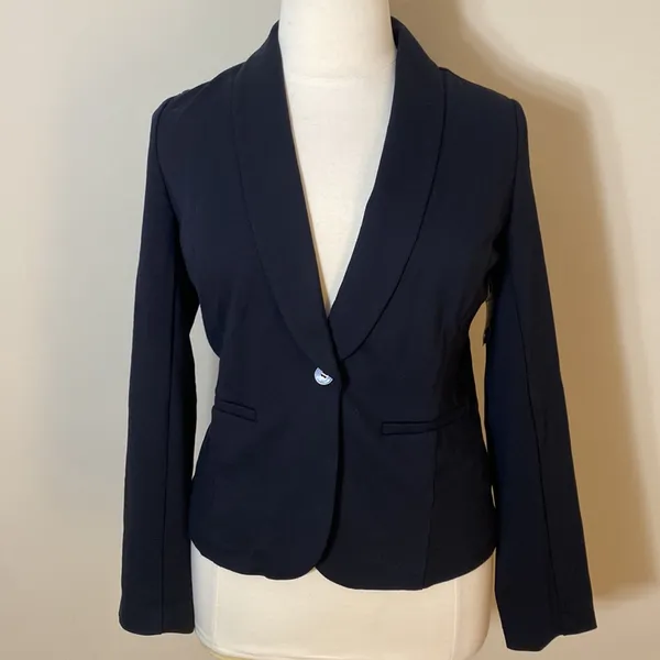 ModCloth Black Stretch Knit Shawl Collar Blazer business casual office jacket - Image 5