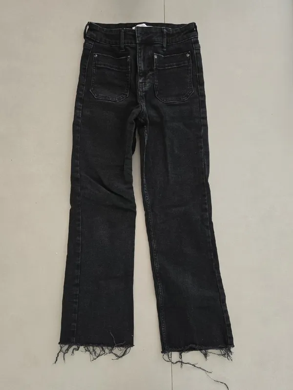 Zara Black Flared Jeans with Distressed Frayed Hem Size 2 - Image 2