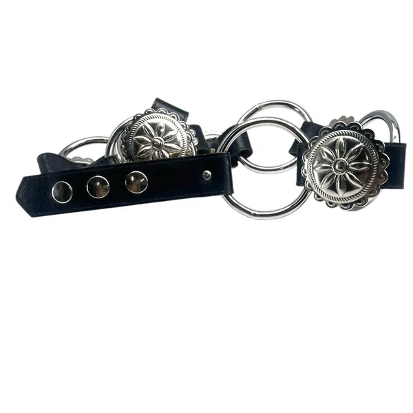 M western-style belt silver conchos black leather straps ring hardware women's - Image 2