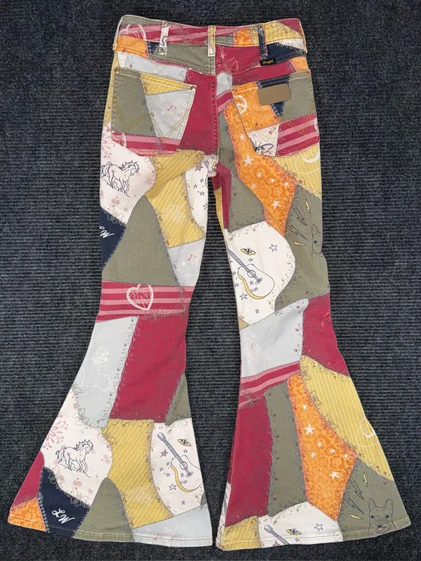 RARE Wrangler x Lainey Wilson Patchwork Sundown Flare Jeans Bell Bottoms 27x32 - Image 2