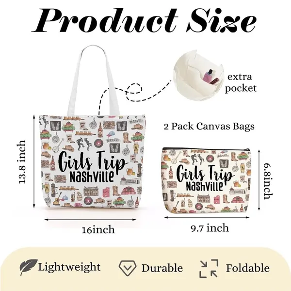 NEW!Girls Trip Nashville Canvas Tote and Pouch Set - Image 3