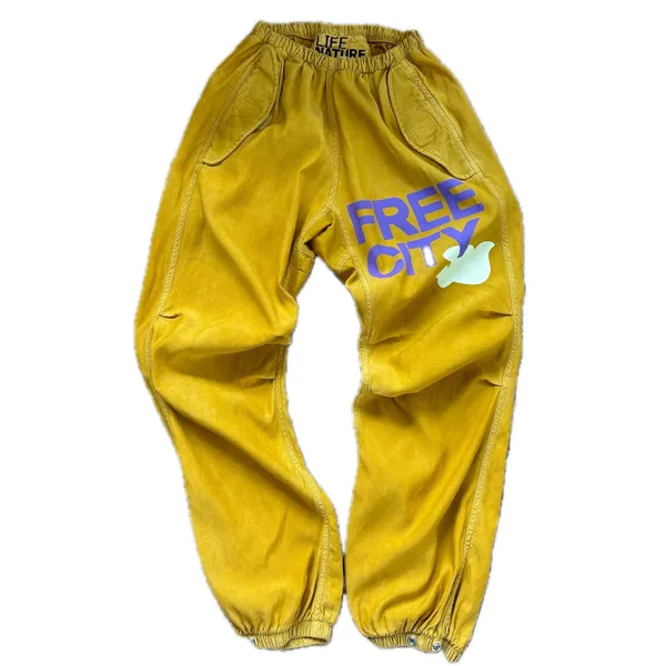 Freecity Flap Snap Pants XS Yellow Cotton Airjump Karate Sail Drawstring Satin - Image 6