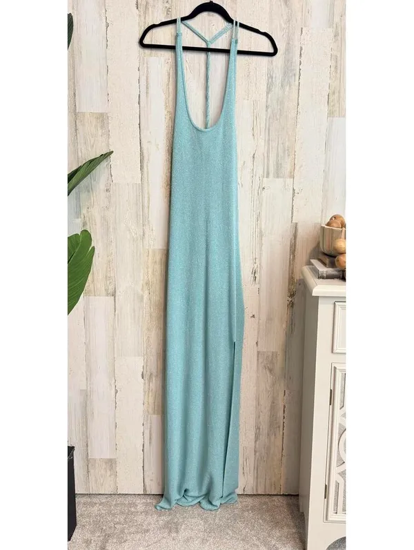 NWT Forever 21+ Women’s 2X Turquoise Metallic Knit Maxi Dress - Image 2