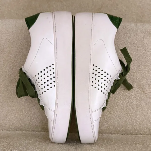 Michael Kors White Leather Low Top Sneakers Green Croc Trim Perforated Womens 8M - Image 6