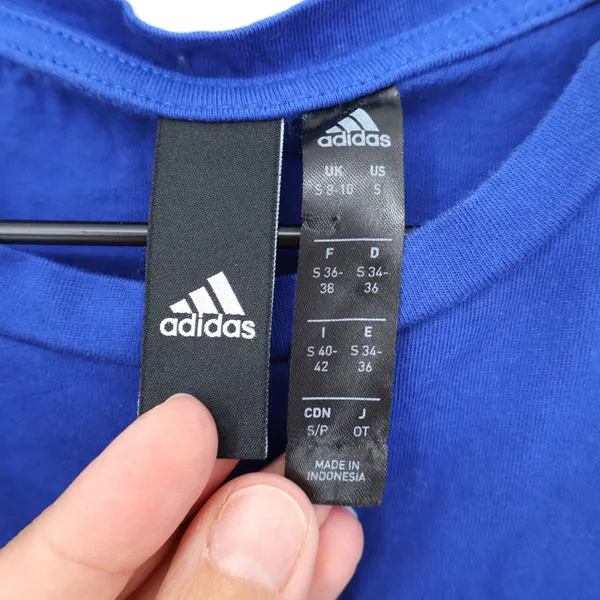 Adidas T-Shirt Womens Small Graphic Logo Blue Boxy Cropped Excellent - Image 2