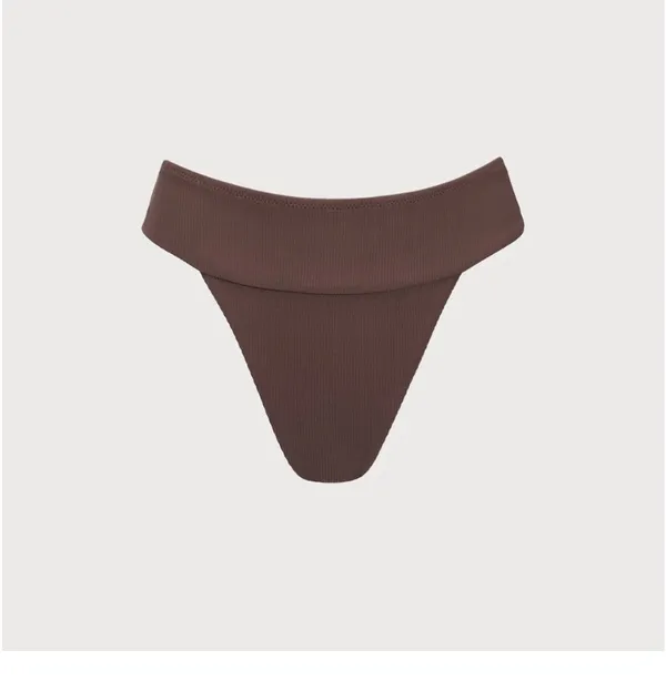 Berlook Dark Coffee Ribbed High Cut Bikini Bottom Brown Size L - Image 6