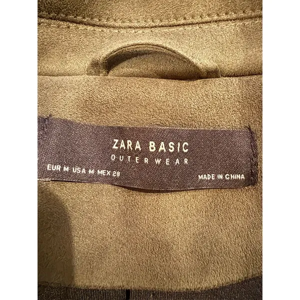 Zara Women's Olive Green Faux Suede Biker Jacket Size M - Image 6