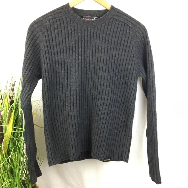 Abercrombie Women's Gray Ribbed Knit Cotton & Wool Long Sleeve Sweater L - Image 8
