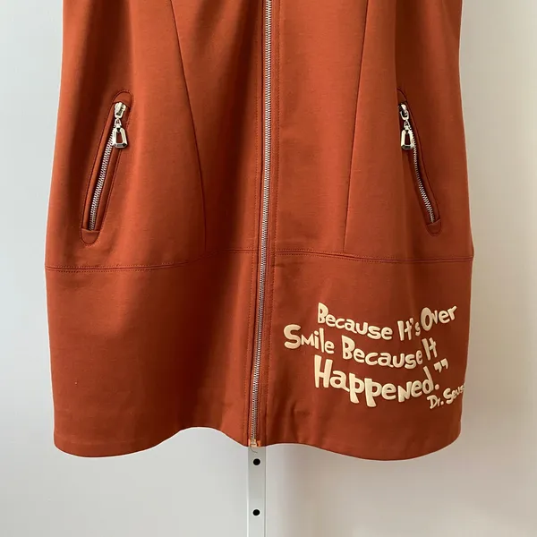 YIYU Size M Burnt Orange Sleeveless Zip Up Hooded Vest Dr‎ Seuss Graphic Print - Image 3