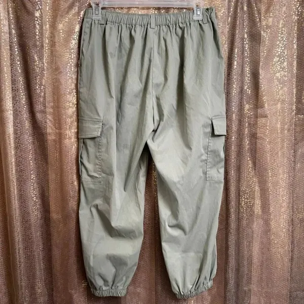 Halara Green Cargo Jogger Cotton Twill Elastic Cuffs Pockets Pants Large - Image 2