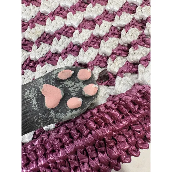 Vintage Handmade Purple White‎ Crochet Nylon Tote Bag Floral Heart Detail Boho - Image 11