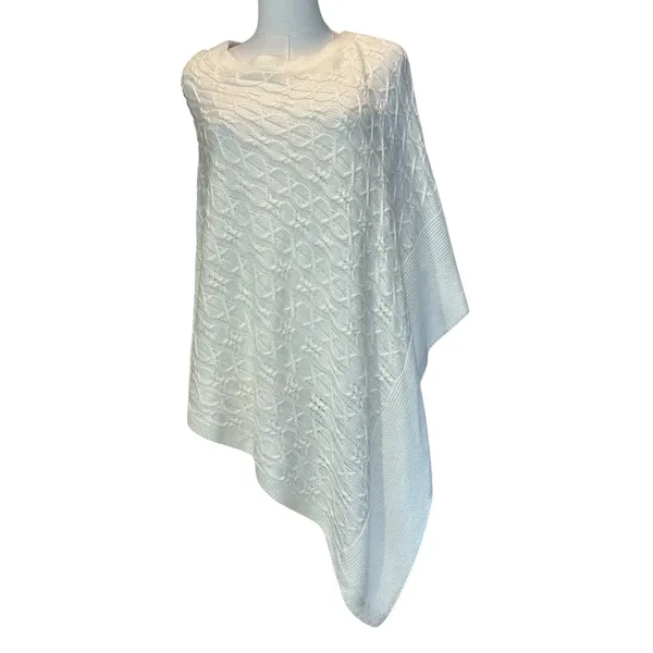 Cable Knit Poncho Cape NWT Kim Rogers Curvy Ivory 1X Sleeveless Boho Y2K Casual - Image 2