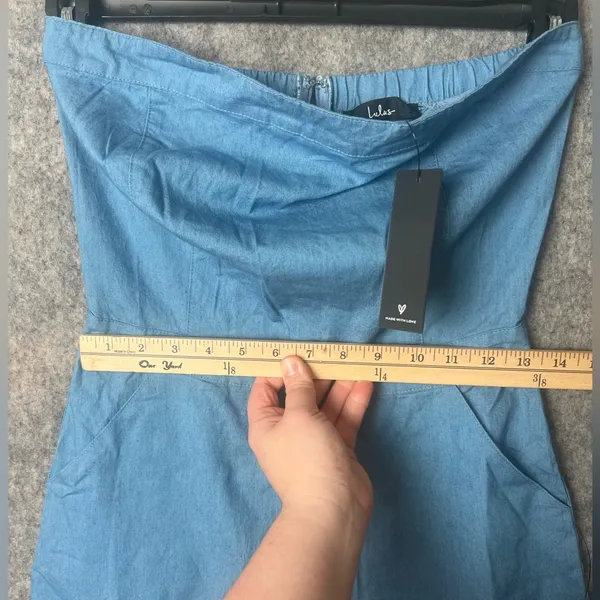 Lulus‎ Small Lovely Sunshine Medium Wash Strapless Straight Leg Jumpsuit Nwt - Image 4