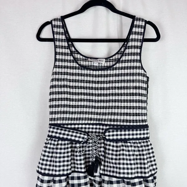 Hunter Bell Andrea Black White Gingham Smocked Tiered Midi Dress Anthropologie 6 - Image 4