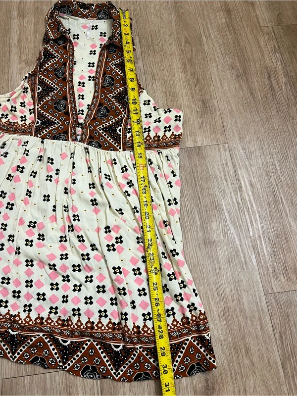 Free People Cream & Rust Patterned V-Neck Halter Tunic - Image 6