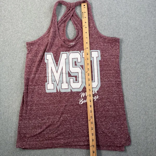 MSU Bulldogs Women's Large Heather Maroon Racerback Tank Top Three Square Royce - Image 7