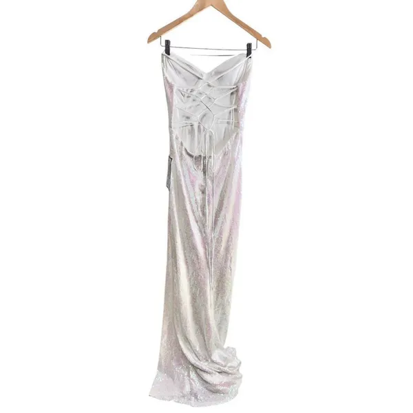 B Darlin Sequined Cowlneck Lace-Up-Back Gown Size 12 Iridescent $129‎ - Image 4